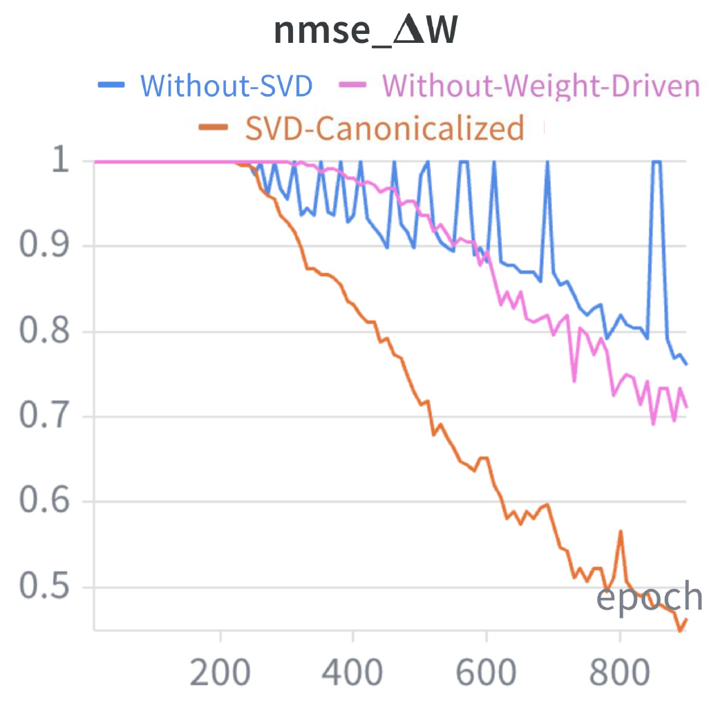 SVD canonicalization training-dynamics ablation